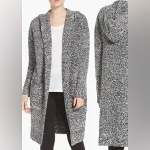 Barefoot Dreams Marled Gray Hooded Open-Front Long Cardigan